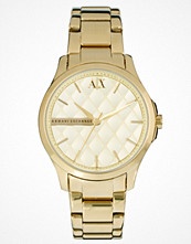 Armani Exchange Gold Watch With Diamond Print Face