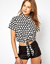 American Apparel Crop Polka Dot Tie Shirt
