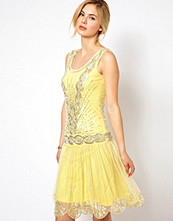Frock and Frill Sequin Embellished Dress with Deep V Back