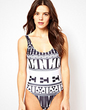 Motel Scoop Back Swimsuit With Mono Aztec Print