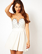 TFNC Skater Dress With Plunge Neck and Embellishment