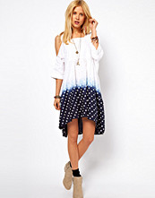 ASOS Smock Dress With Cold Shoulder In Dip Dye Spot