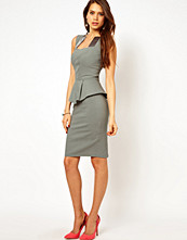 Hybrid Pencil Dress With Cut Out Neck and Satin Inserts