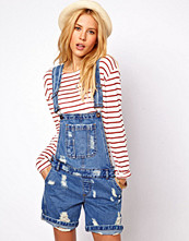 ASOS Denim Dungaree Shorts in Ripped Vintage Wash