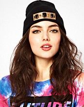 ASOS Beanie With Metal Gem & Spike Plate