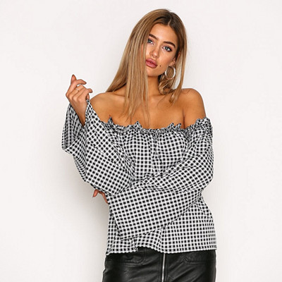 NLY Trend rutig topp med volang