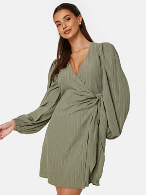 Bubbleroom Balloon Sleeve Structured Wrap Dress Khaki green