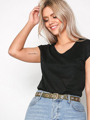 T-shirts - Only Onlsilvery S/S V Neck Lurex Top Jrs - Svart