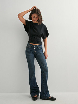 Jeans - Nelly Mid Waist Button Jeans - Blå