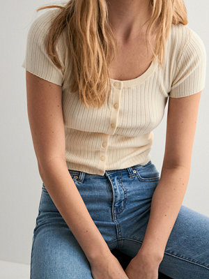 T-shirts - Vero Moda Vmgold Rib Ss U-Neck Button Top - Beige
