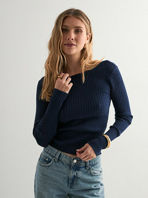 Vero Moda Vmgold Pointelle Ls Deepback Pullov - Blå