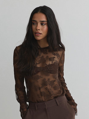 Nelly Rose Lace Blouse Top - Brun