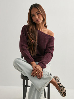 Nelly Wide Neck Knit Sweater - Röd