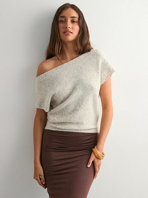 Nelly Wide Neck Knit Top - Beige