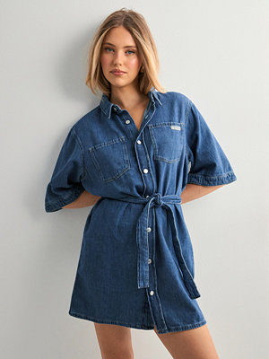 Calvin Klein Jeans Linen Boxy Belted Shirt Dress - Blå
