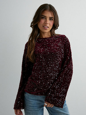 Toppar - Pieces Pckam Ls Deep Back Bow Top Bc - Röd