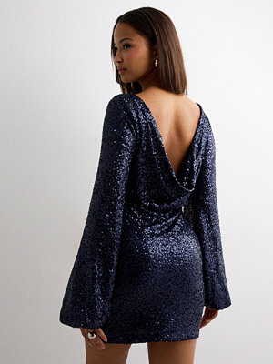 Nelly Sparkling Cowlneck Dress - Blå