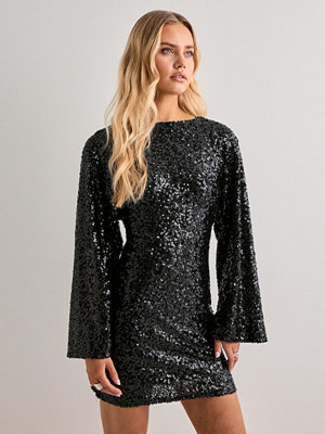 Nelly Glitter Volume Sleeve Dress - Svart