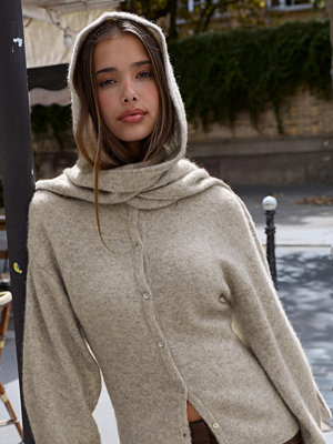Nelly Alpaca Blend Knit Hood Scarf - Beige