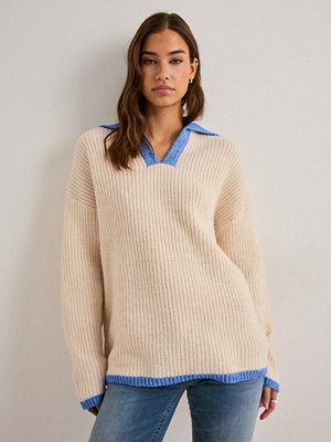 Pieces Pcbera Ls Oversize Polo Knit Bc - Beige