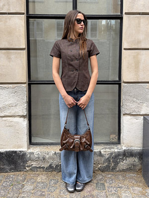 Nelly Buttoned Short Sleeve Jacket - Brun