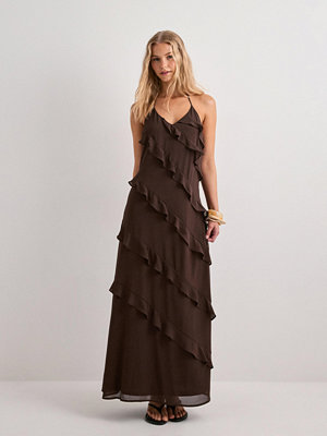 Vero Moda Vmmarjorie Sl Flounce Maxi Dress Ex - Brun