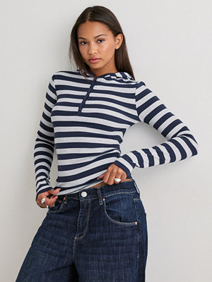 Nelly Striped Hood LS Top - Rutigt/Randigt