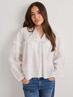 Only Onlriez L/S Open Neck Brod Top Wvn - Vit