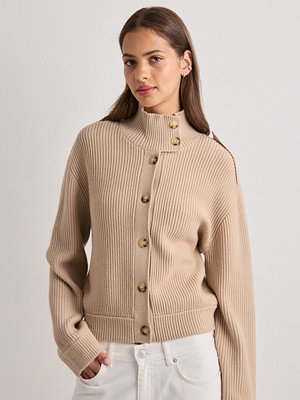 Nelly Rib Knit Bomber Jacket - Beige
