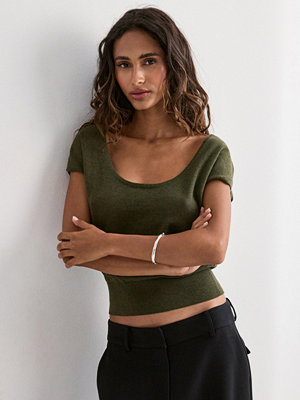 Nelly Deep Neck Knit Top - Grön