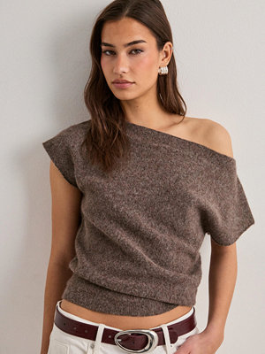 Nelly Wide Neck Knit Top - Brun