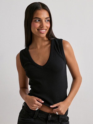 Vero Moda Vmchloe Sl Deep V-Neck Top Jrs Noos - Svart
