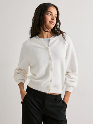 Nelly Fuzzy Knit Cardigan - Vit