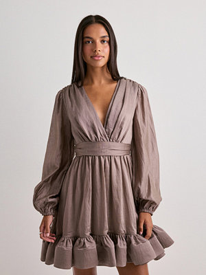 Malina Jadie V-neck Ruffled Mini Dres - Beige