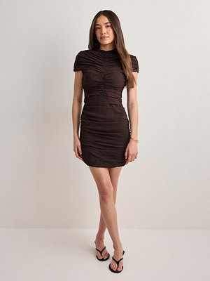 Malina Loana Draped Chiffon Mini Dres - Brun
