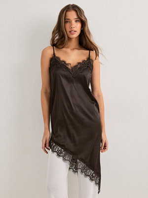 Pieces Pcnomi Strap Satin Lace Dress Wvn D - Brun