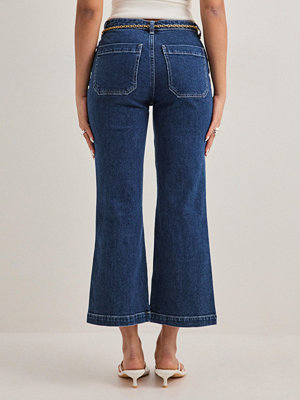 Only Onlemily Hw Crop Flare Belt Dnm Mae - Blå