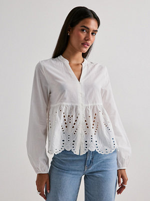 Only Onldewina Ls V-Neck Anglaise Shirt - Vit