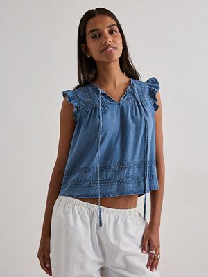 Only Onlcharis Life Sl Tie Neck Top Wvn - Blå