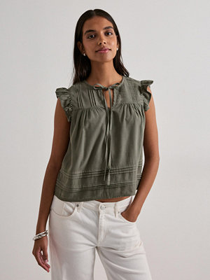 Only Onlaris Life Sl Tie Neck Top Wvn Cc - Grön