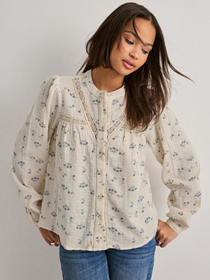 Only Onllari L/S Flower Shirt Noos Wvn - Vit