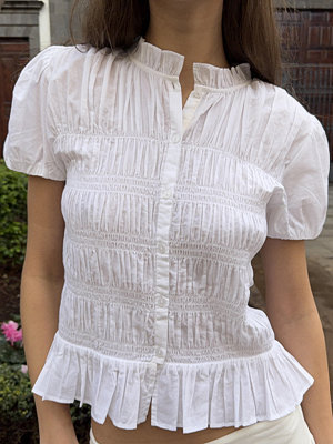 Nelly Puff Sleeve Smock Blouse - Vit