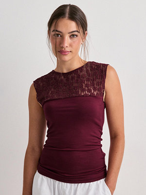 Nelly Lace Blocking Sleeveless Top - Röd