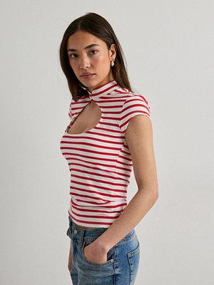 Nelly Stripe Keyhole Top - Röd
