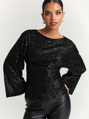 Nelly Glitter Volume Sleeve Top - Svart