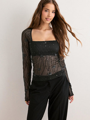 Nelly Embellished LS Top - Svart
