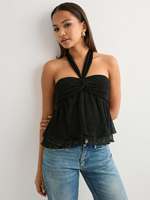 Nelly Pleated Glitter Top - Svart