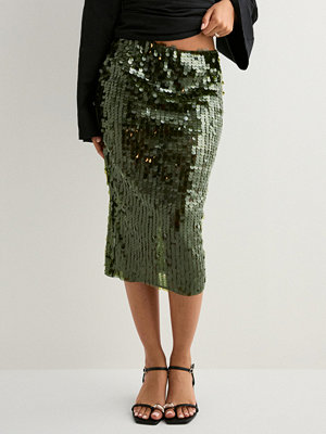 Nelly Sequin Mesh Midi Skirt - Grön
