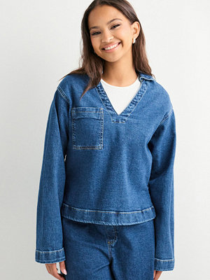 Pieces Pcsilke Ls Denim V-Neck Shirt D2D F - Blå