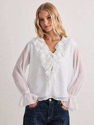 Vero Moda Vmjessy Ls Ruffle Top Wvn Exp - Vit